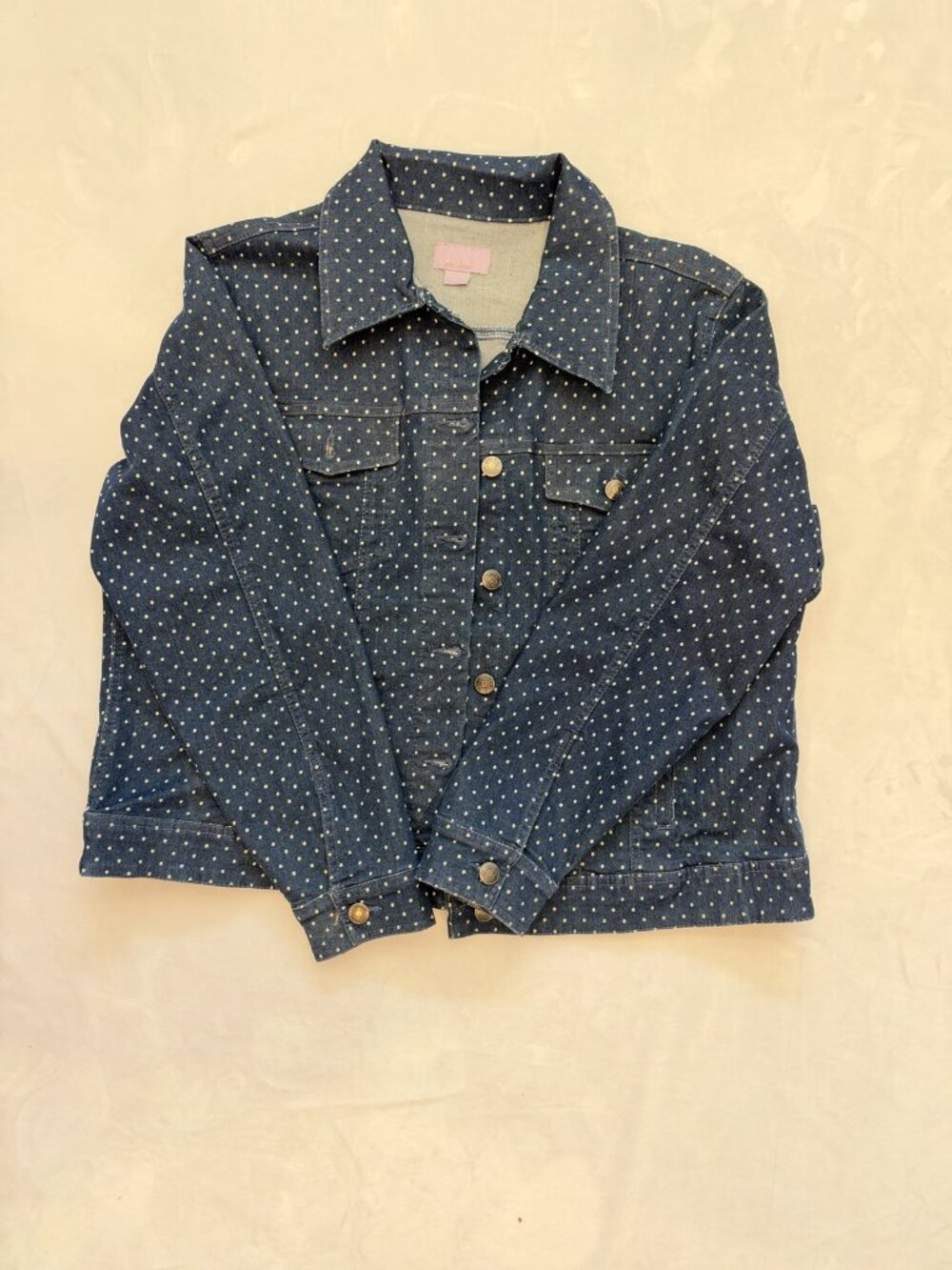 Laura Scott Polka Dot Denim Jean Jacket Women's Plus 1X Retro Twee Trucker